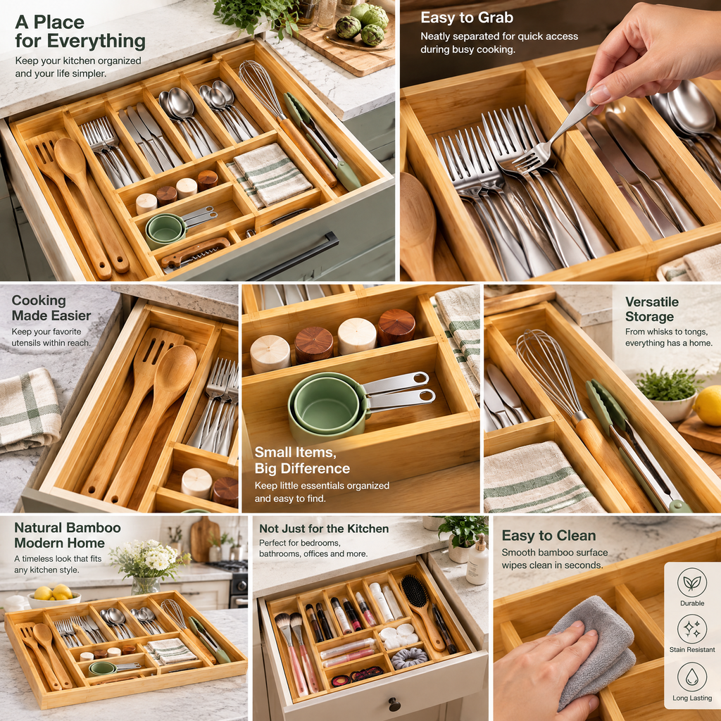 Neruak™ Expandable Bamboo Drawer Organizer — view 2